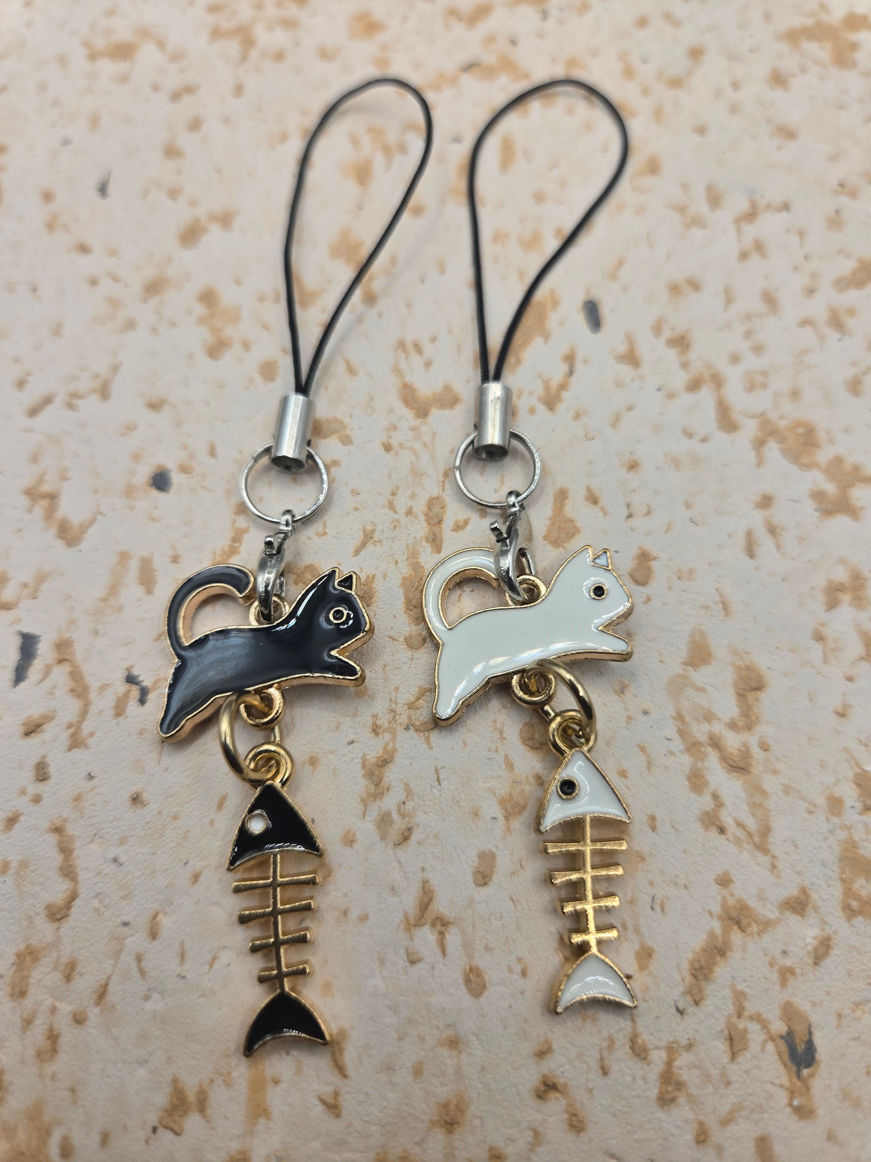 Black and White Cat Phone Charm