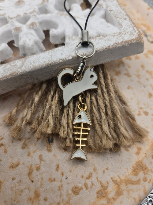 Black and White Cat Phone Charm